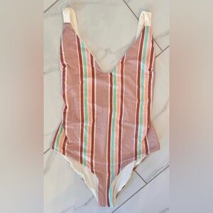 TAVIK Striped One Piece Swimsuit Tie Back Pastel Stripe Size Small NWT-Like